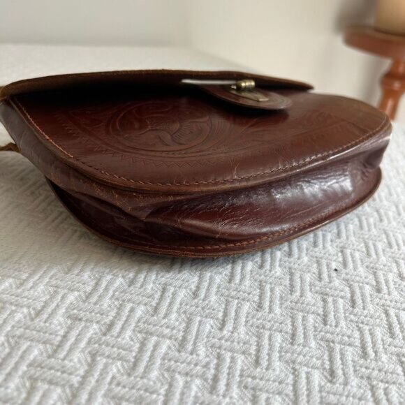 Vintage Handmade Fanco Brown Cowhide Leather Shoulder Bag Tooled Western Purse - Picture 3 of 16